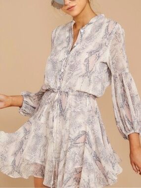 Olivaceous Blush and Gray Snake-Print Button-Front Mini Dress